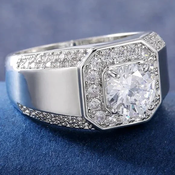 Stunning 1.50Ctw. Men's Diamond Ring .925 Solid Sterling Silver